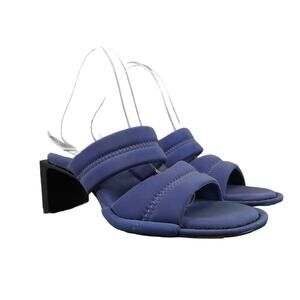 Miista Shoes Womens 35 Sandal Mule Slide Yvonne Double Strap Blue Leather Heels